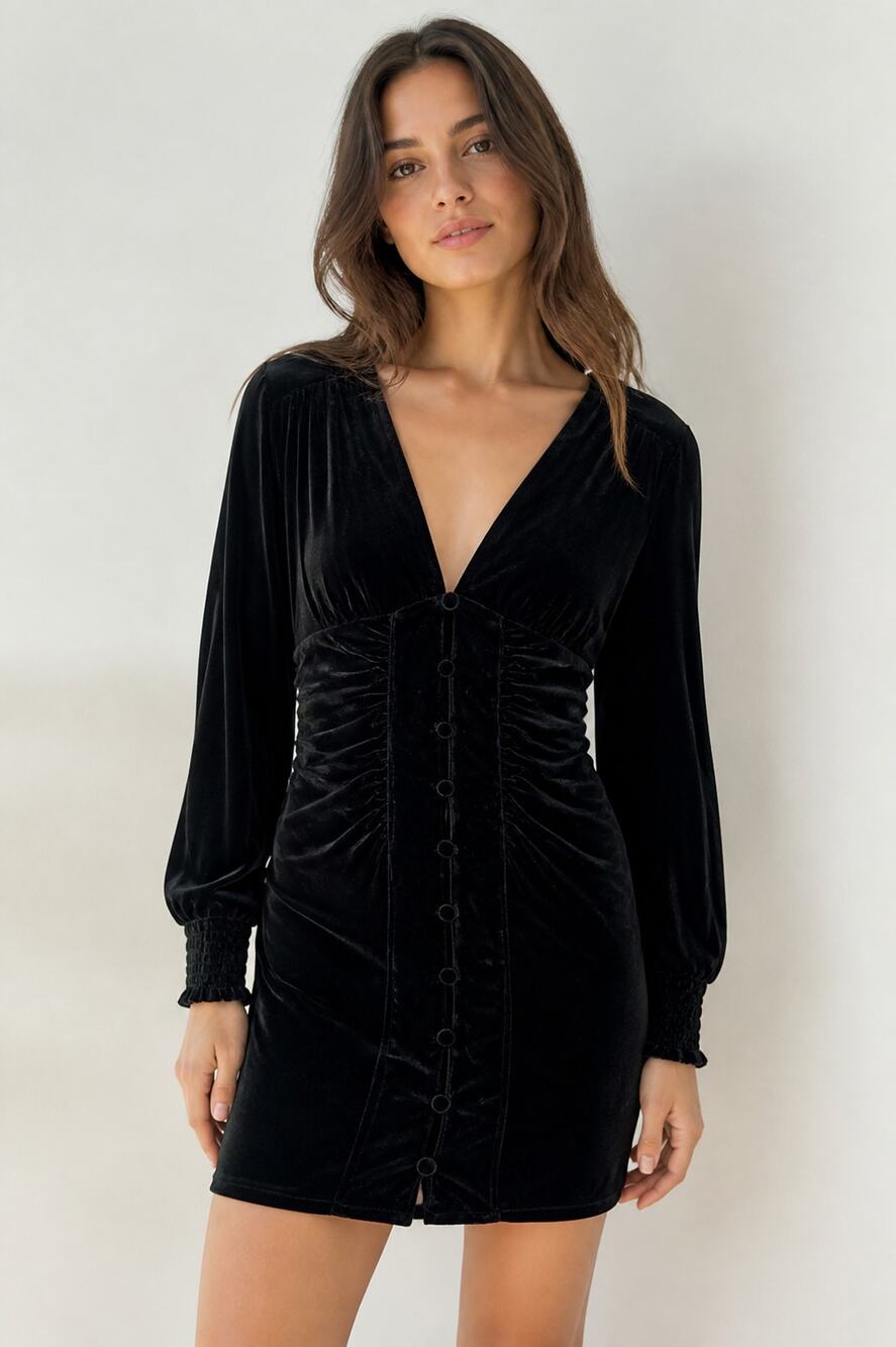 Zara Black Velvet Long Sleeve Dress Size S - Picture 1 of 10